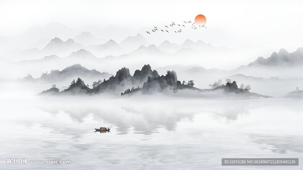 新中式山水風景背景墻