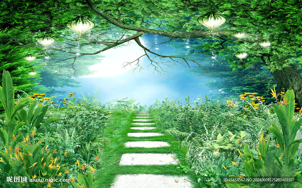 蔭路3d走道風(fēng)景背景墻