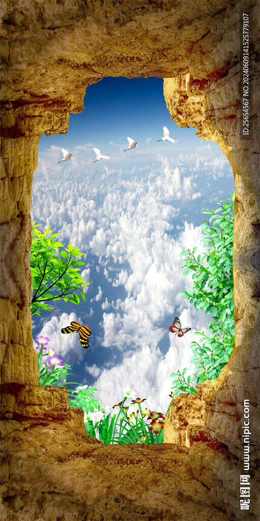 洞口天空風景3D玄關