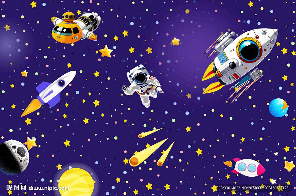 太空宇宙星球卡通宇航員星空背景