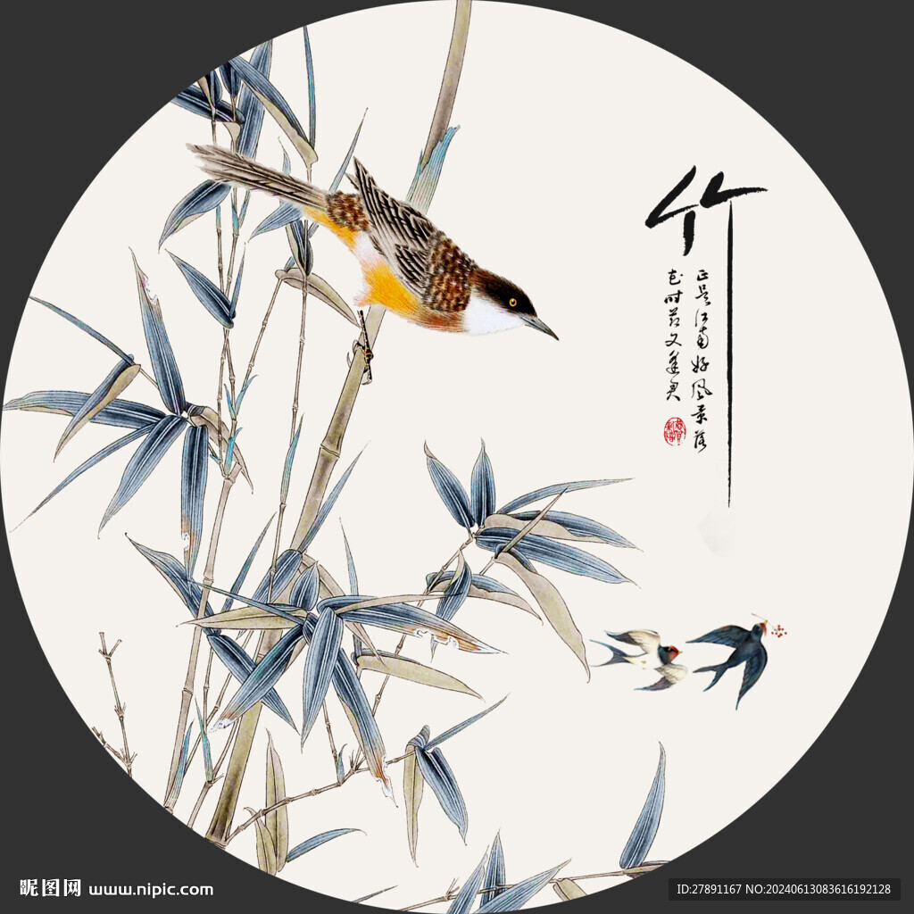 水墨竹子圓形裝飾畫