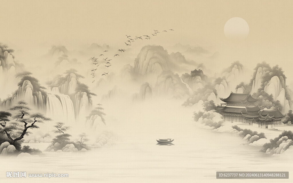 新中式山水畫背景墻