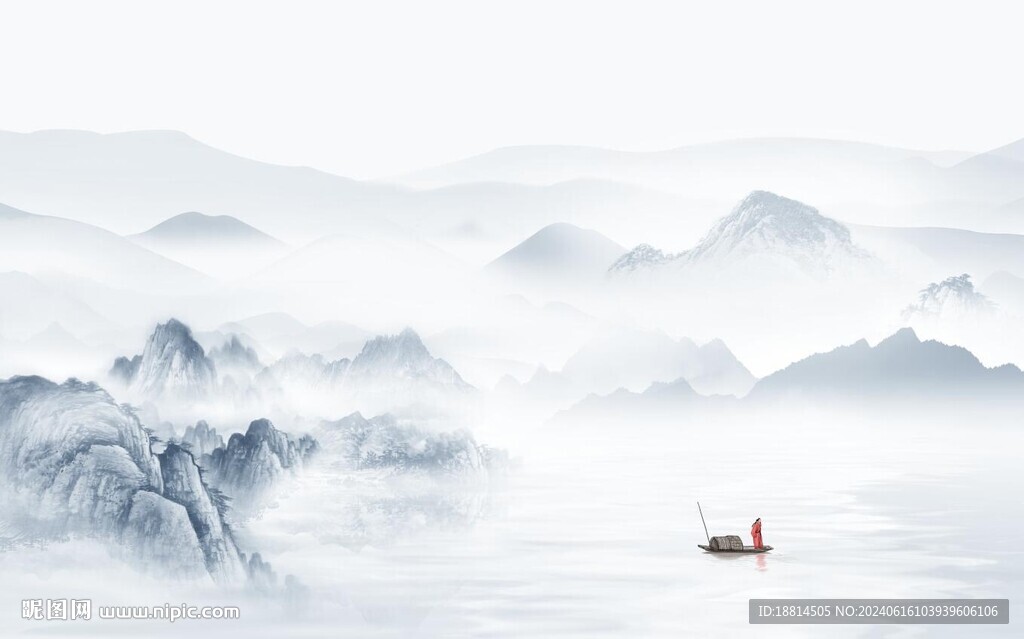 煙雨江南山水背景墻