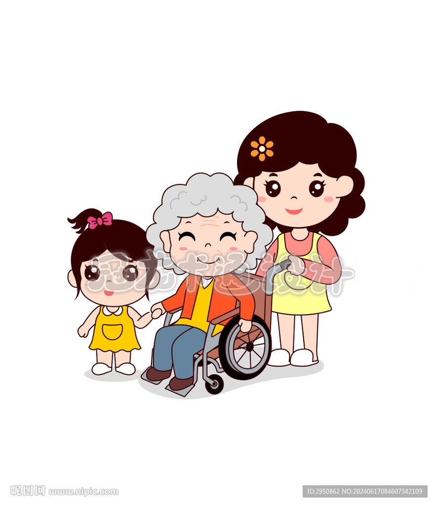 卡通尊老愛幼矢量插圖