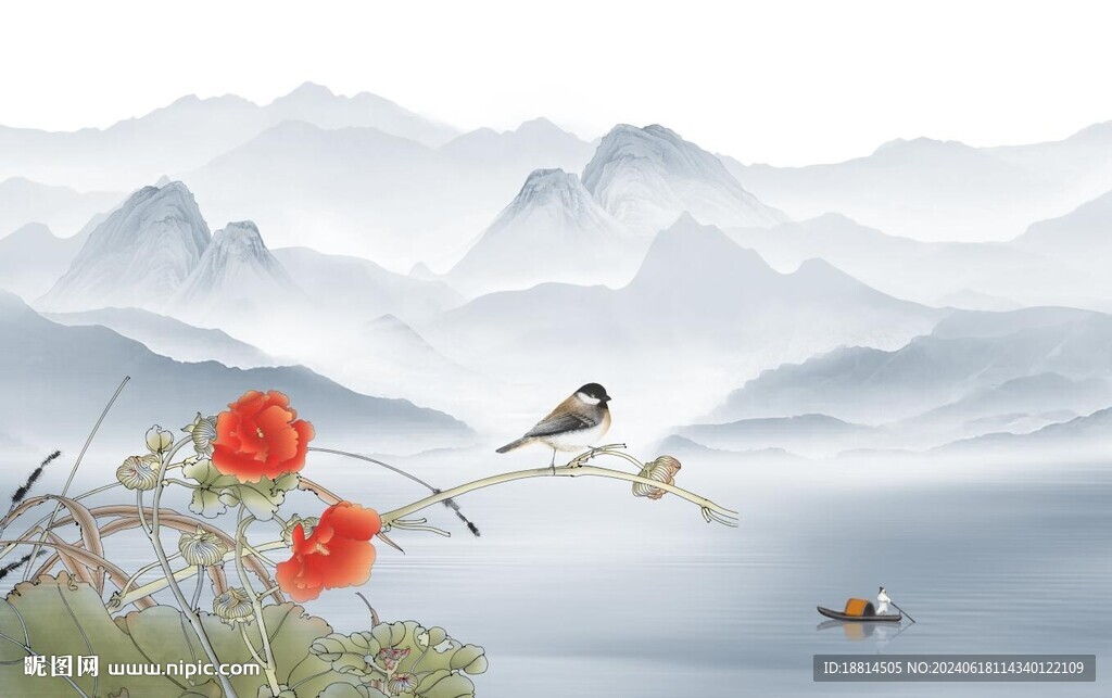 荷花中式山水