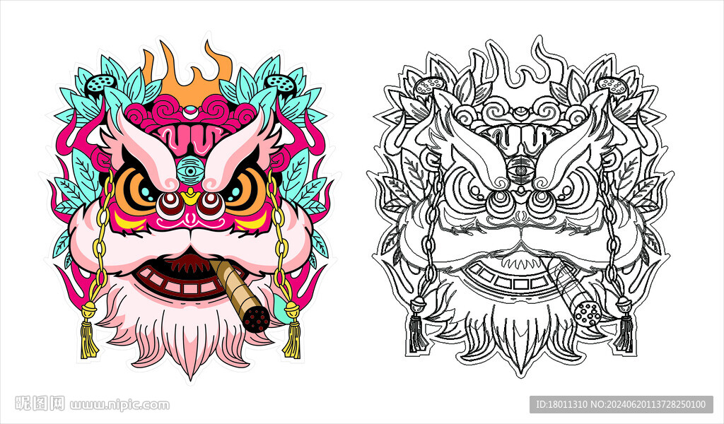 國潮醒獅子春節喜慶矢量cdr