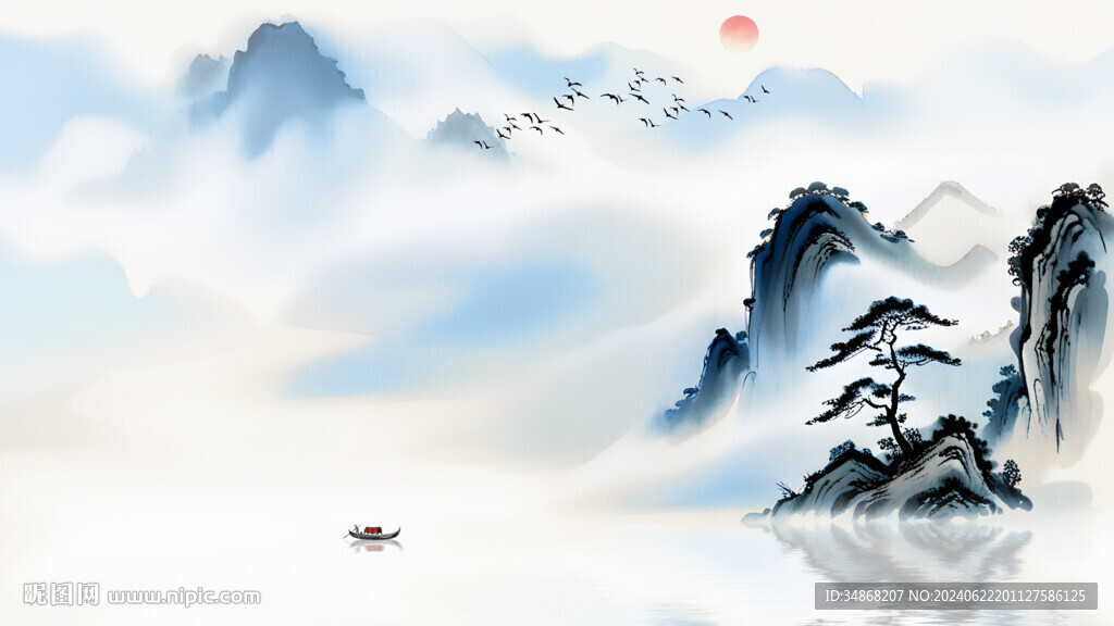 水墨意境山水風(fēng)景背景