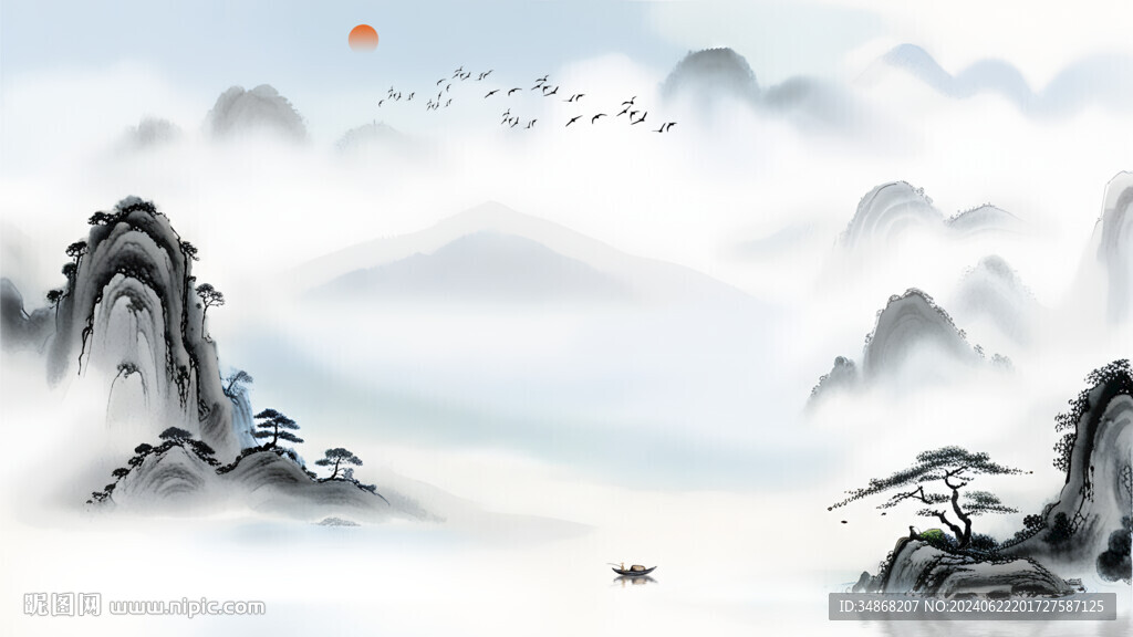 大氣意境水墨山水背景墻
