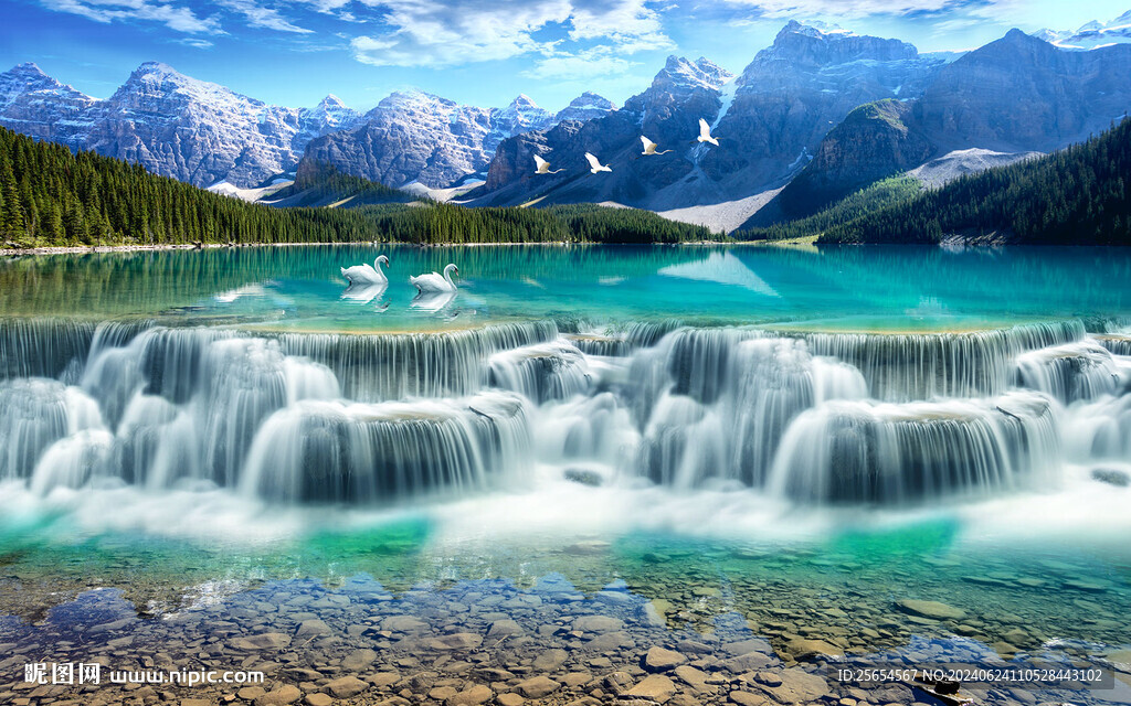 流水生財(cái)風(fēng)景壁畫
