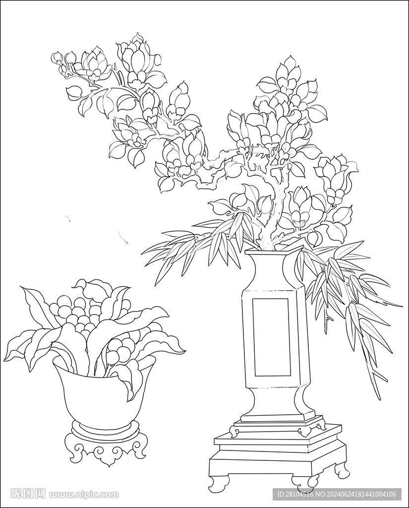白描花瓶