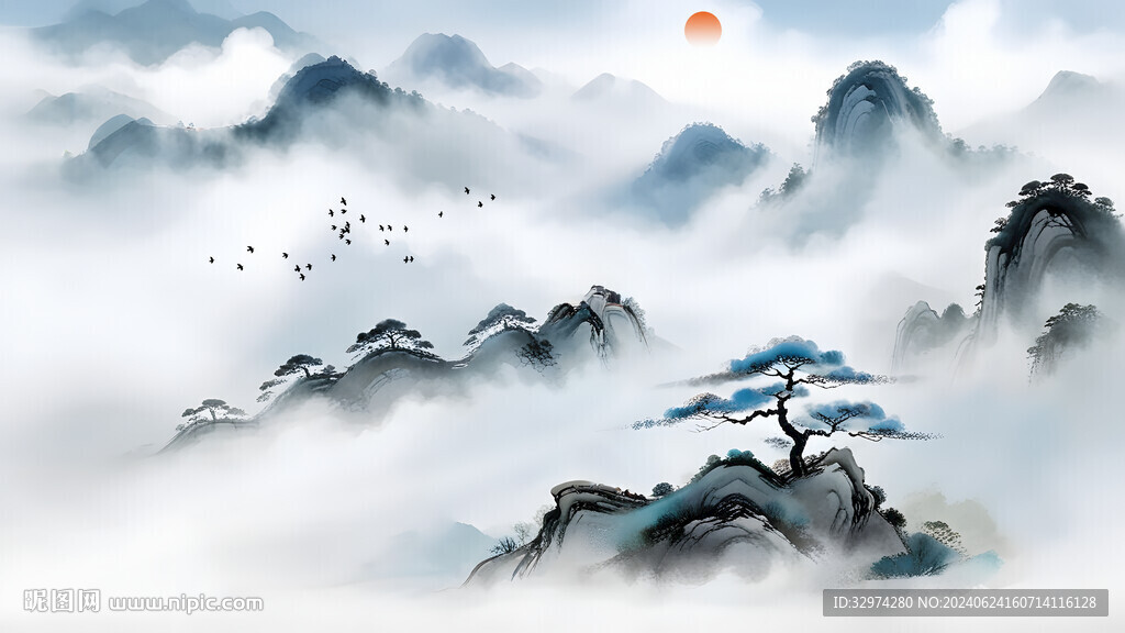 中式意境水墨風景背景