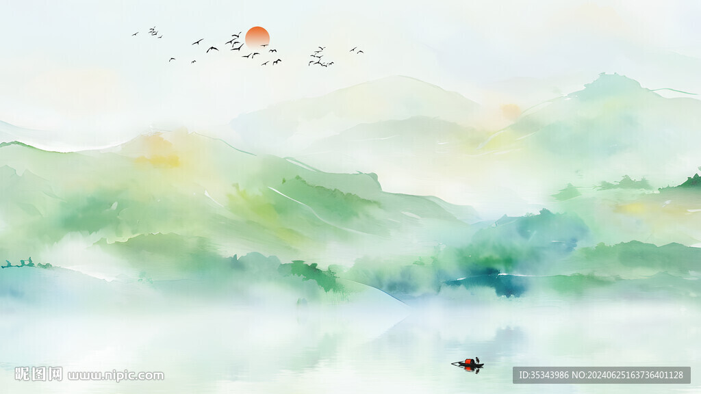 簡(jiǎn)約中式水墨山水背景墻