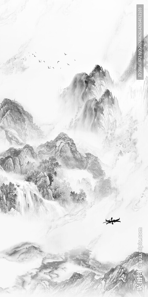 新中式水墨山水玄關背景