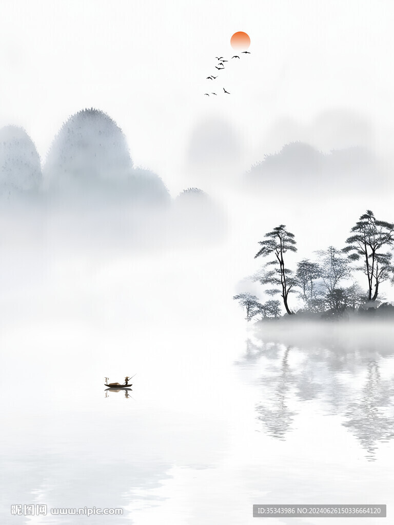 新中式意境山水沙發背景