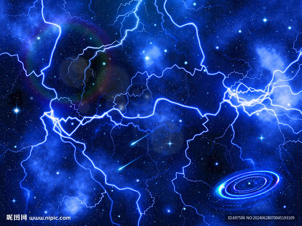 藍色宇宙星空閃電雷電夜空背景
