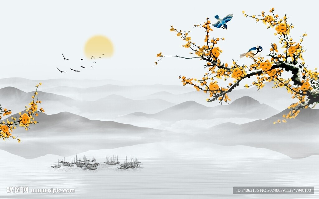 新中式花鳥(niǎo)背景墻