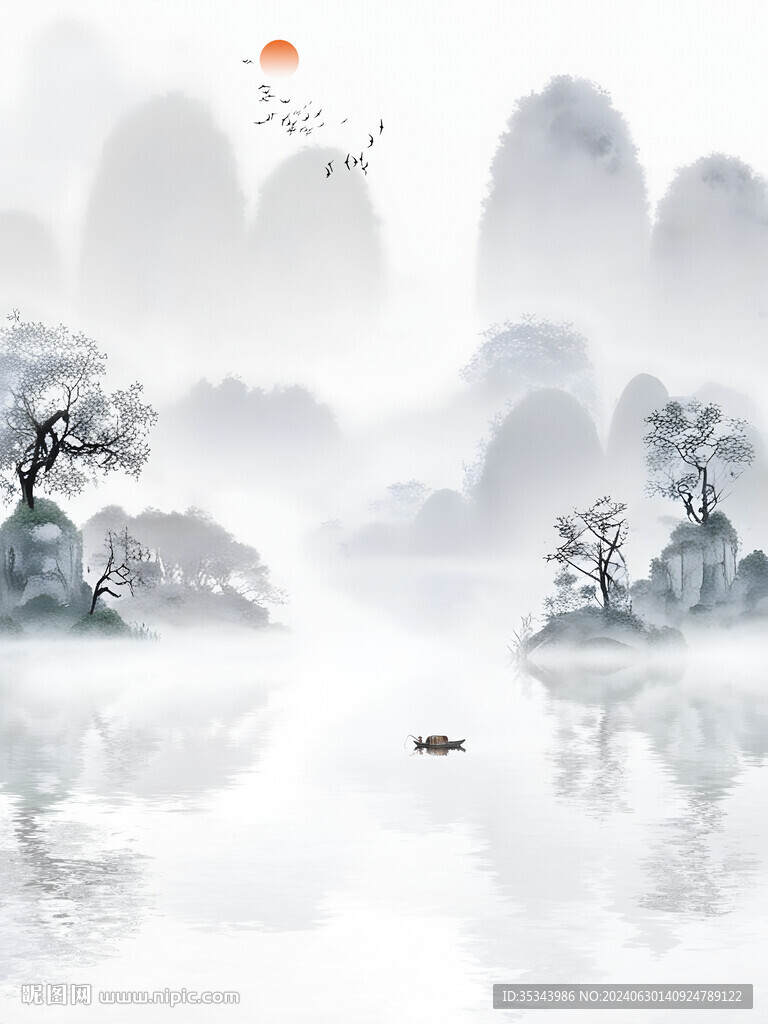 新中式禪意山水畫背景