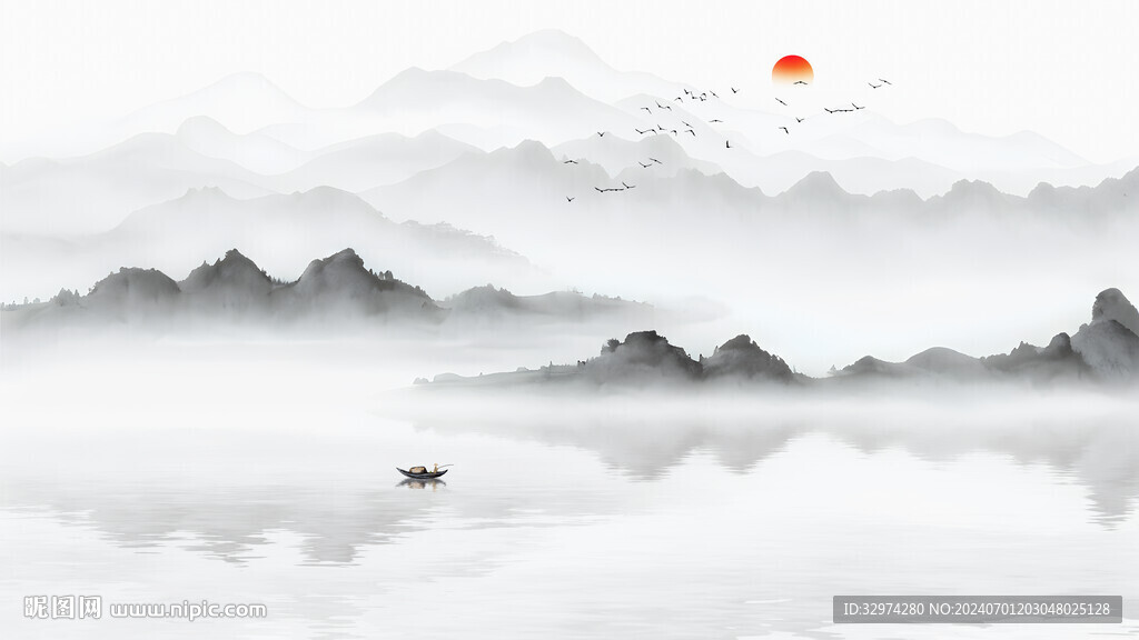 山水水墨電視沙發(fā)背景