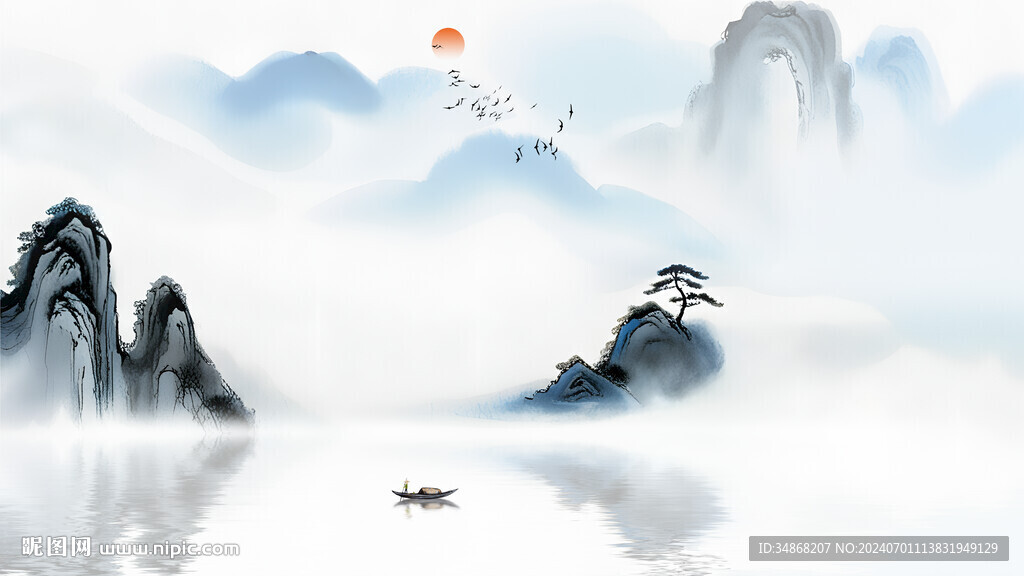 中式電視背景墻水墨畫