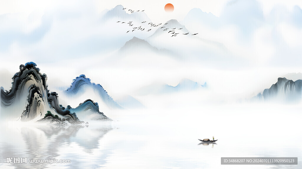 水墨畫山水畫新中式電視背景墻