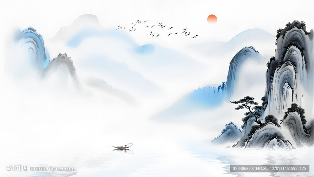 簡(jiǎn)約禪意水墨山水畫(huà)電視沙發(fā)背景