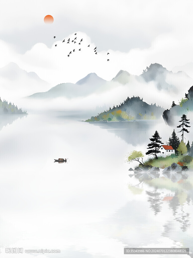 中式玄關(guān)畫水墨山水