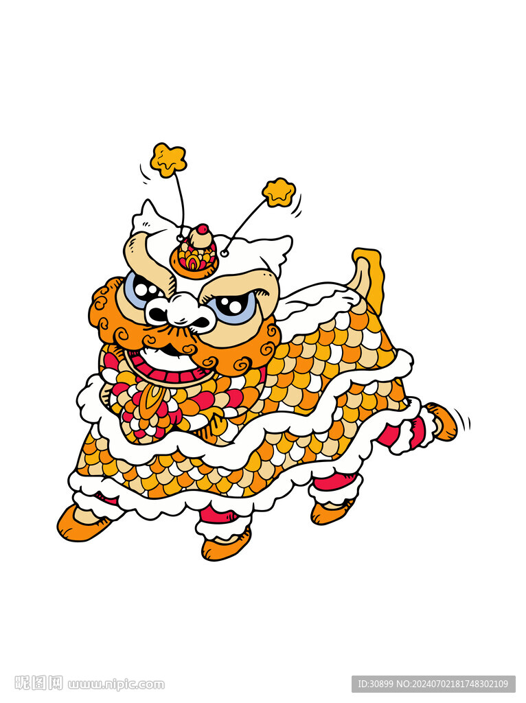 手繪卡通舞獅免摳元素