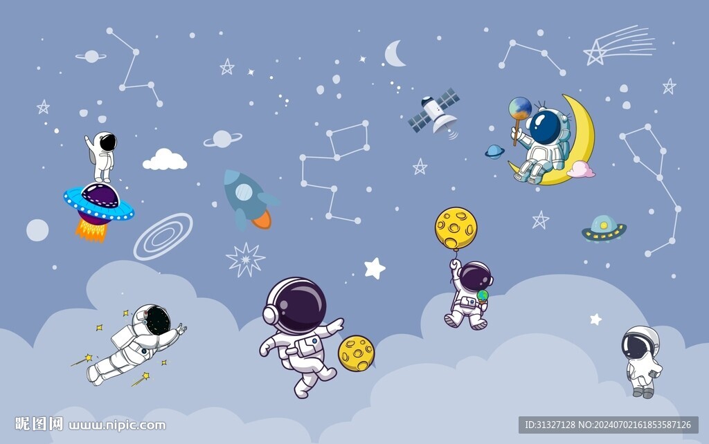 卡通宇宙星球太空背景墻圖片