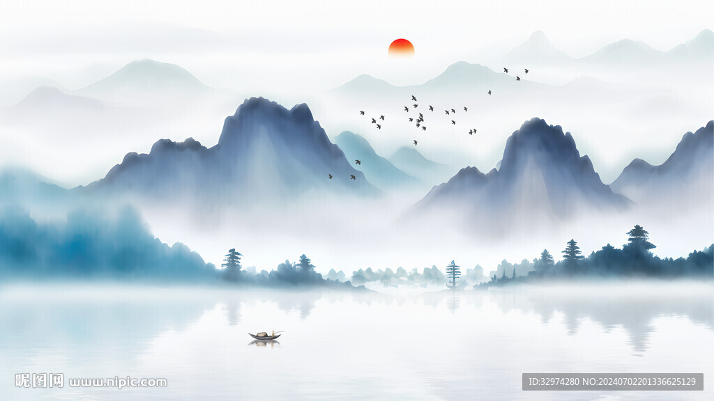 禪意水墨山水背景