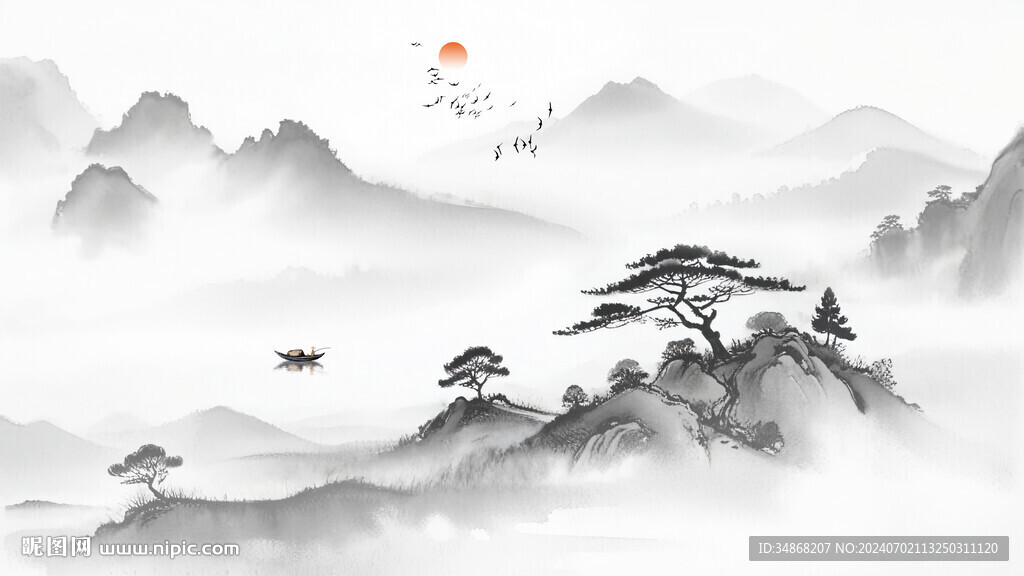 山水國畫客廳背景墻
