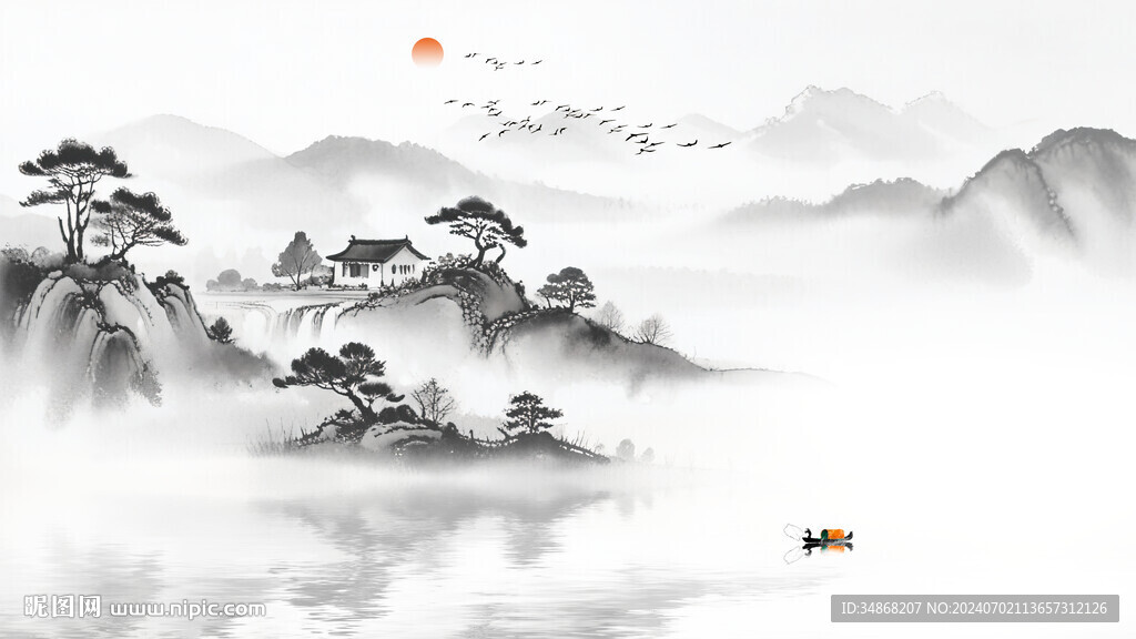 中式水墨山水情背景墻