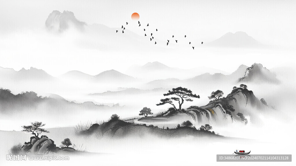 水墨畫國畫山水風景