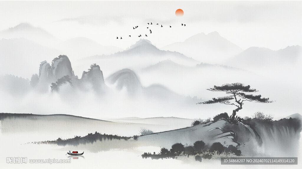 客廳國畫水墨畫背景