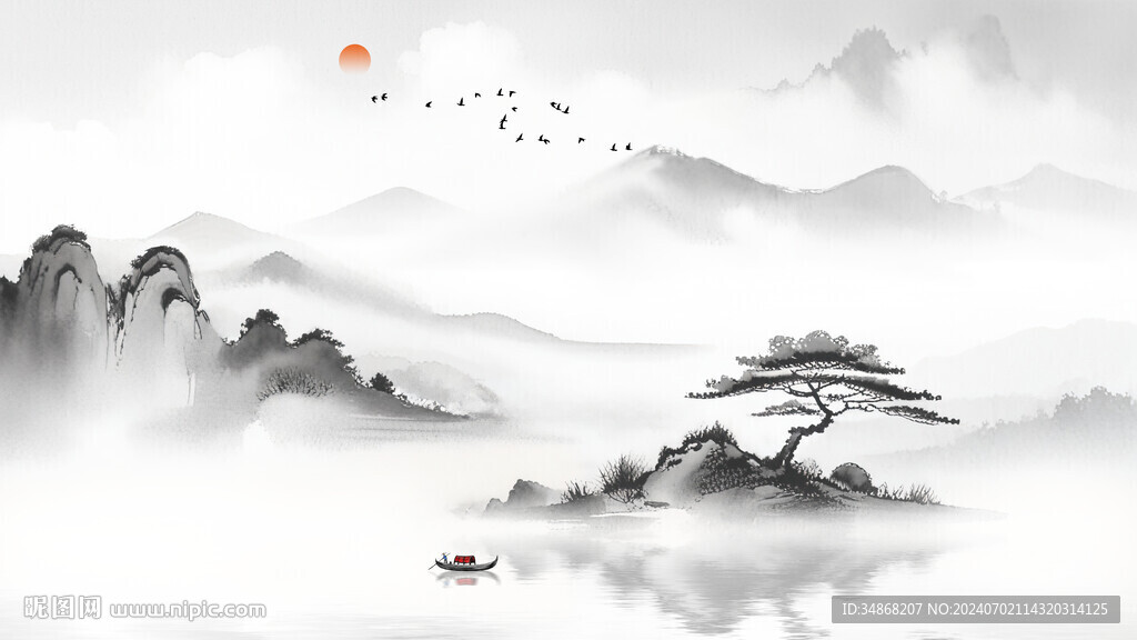 中國山水意境水墨畫