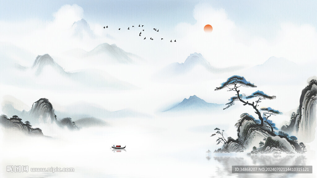 意境山水水墨畫背景