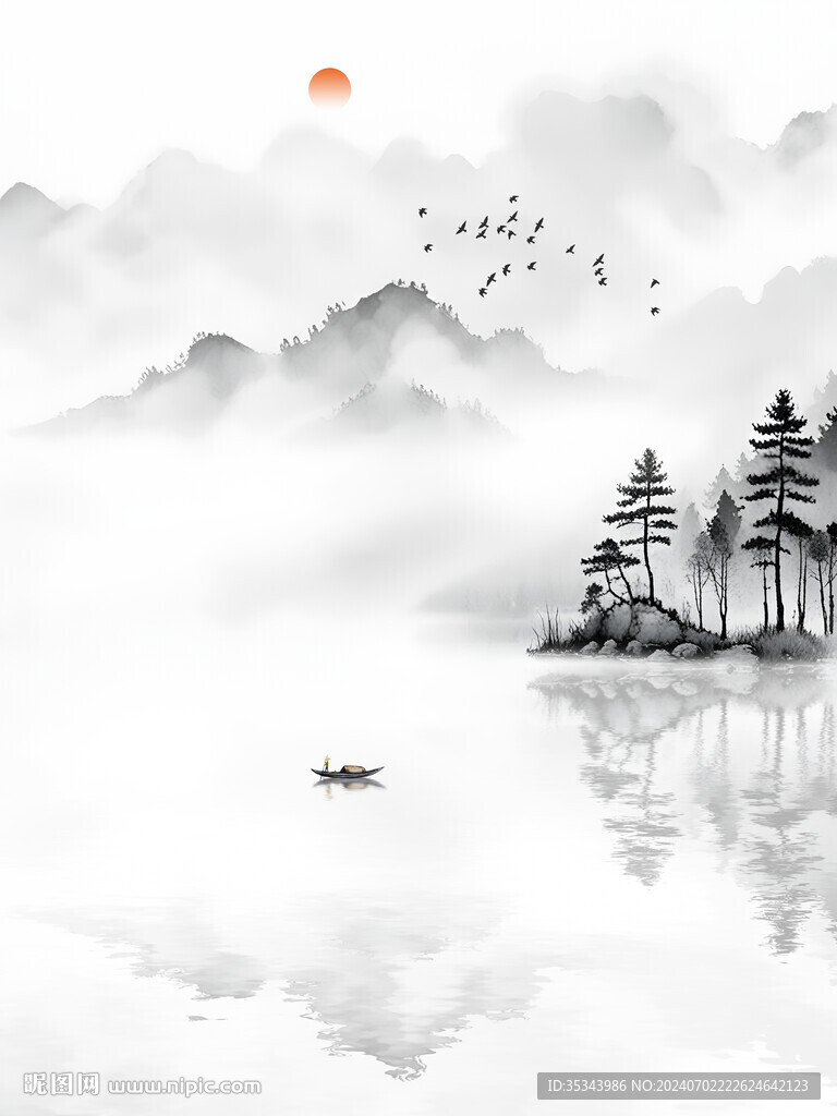 中式意境山水電視背景