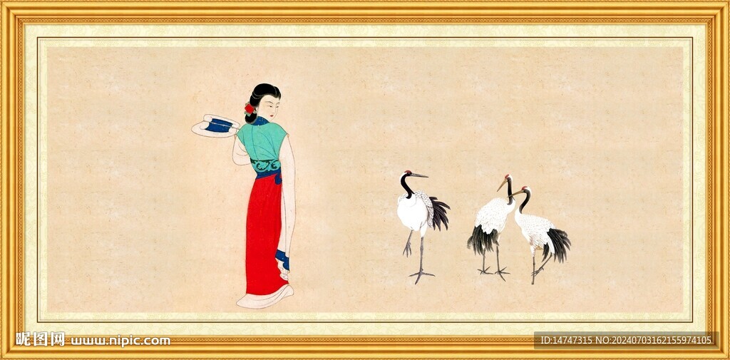 仙鶴仕女圖