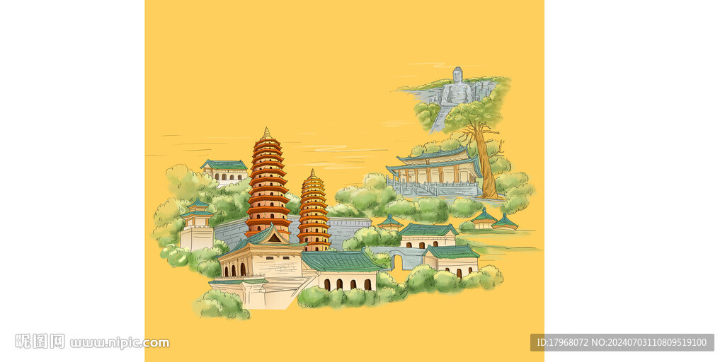 山西太原風景插畫