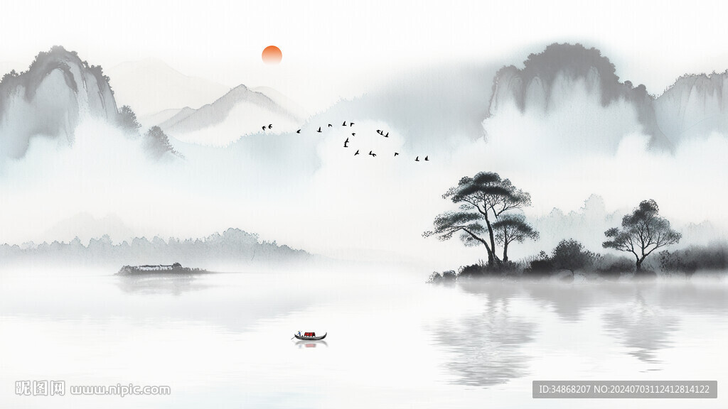 意境新中式山水背景墻