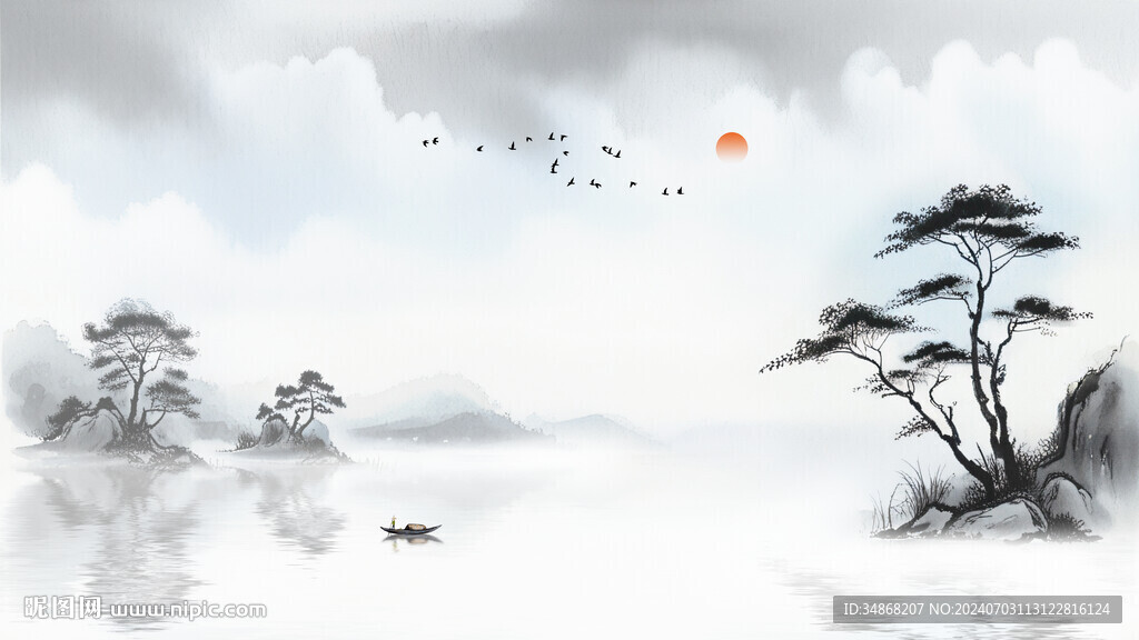 山水畫(huà)電視背景墻