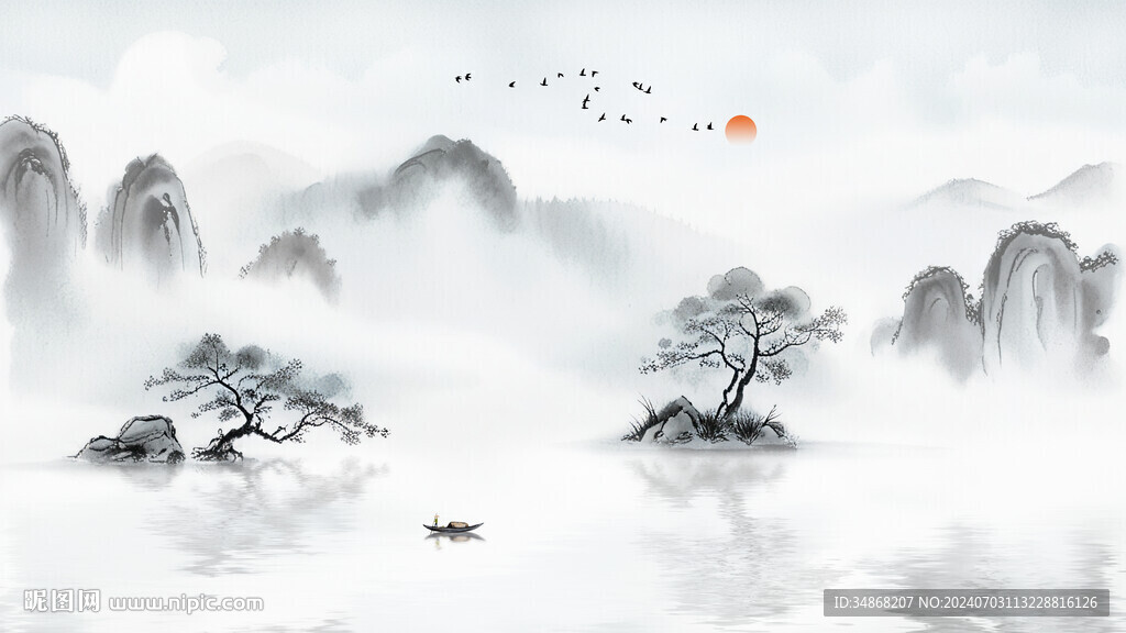 中式意境水墨畫背景
