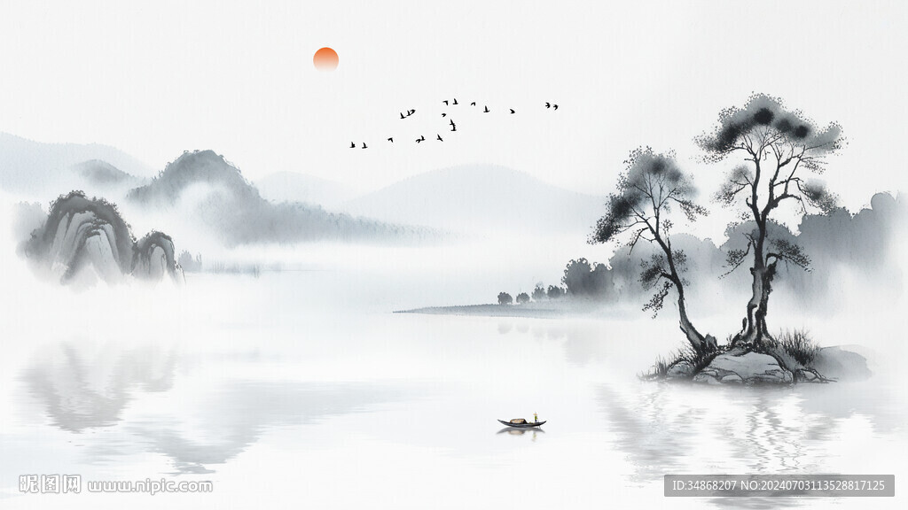 中國風山水畫背景墻