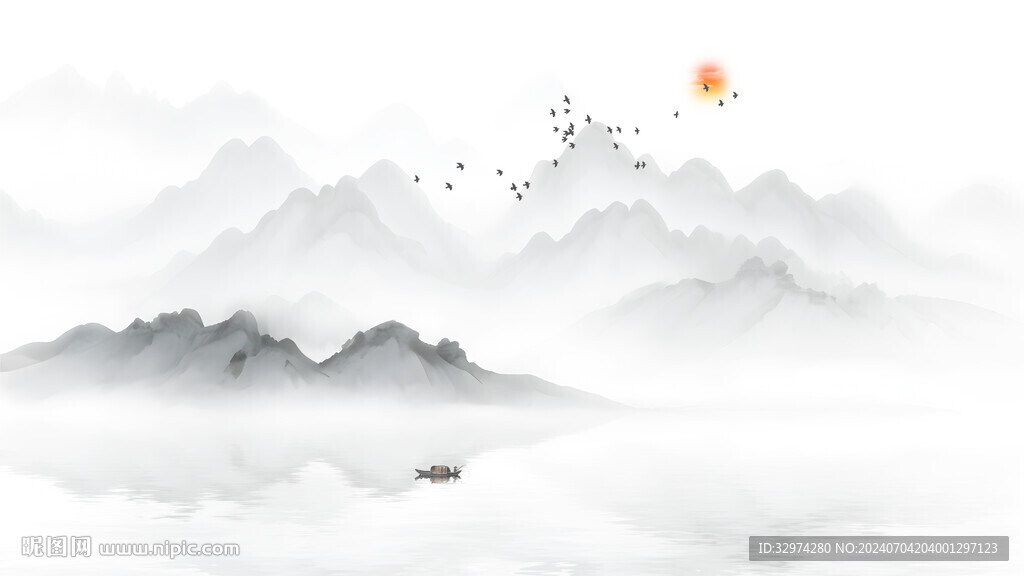 中式禪意水墨山水背景