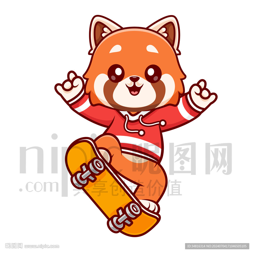 可愛卡通玩滑板的小熊貓