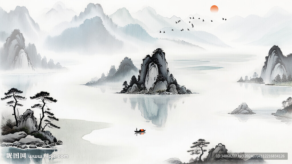 中國風山水畫背景墻