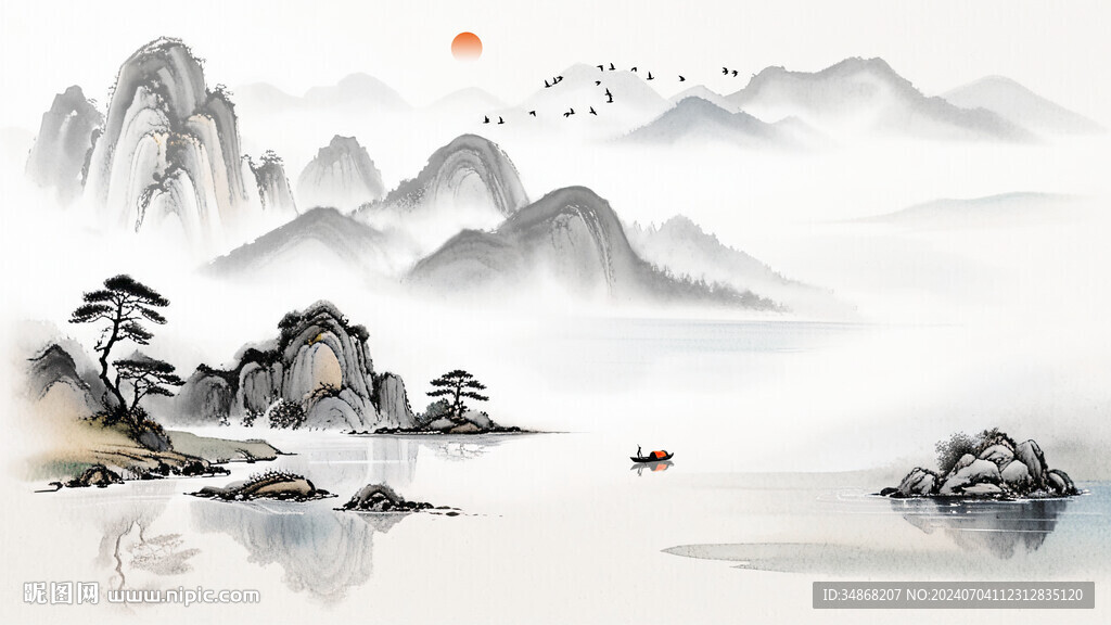 餐廳山水裝飾背景