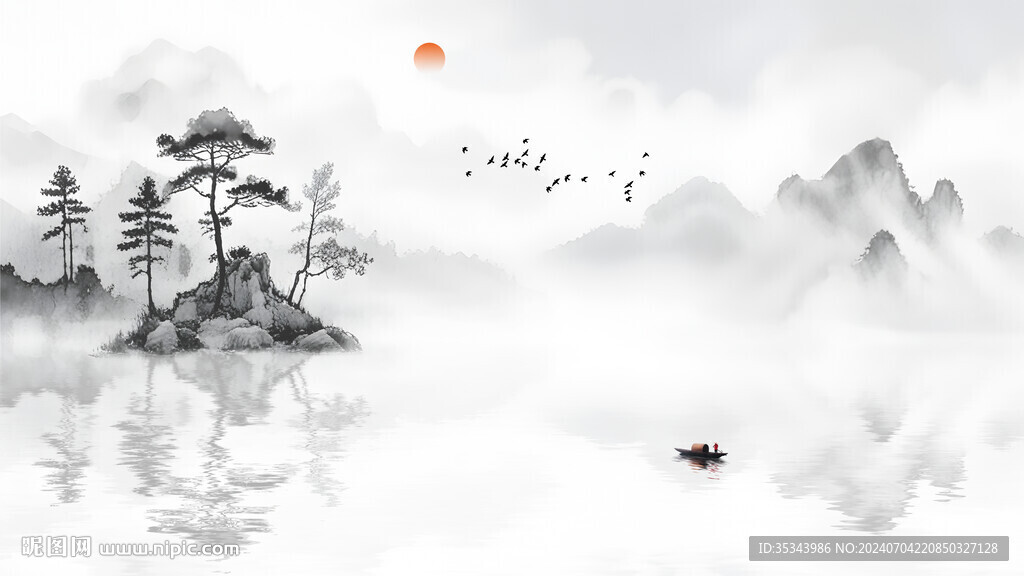 水墨山水意境背景墻