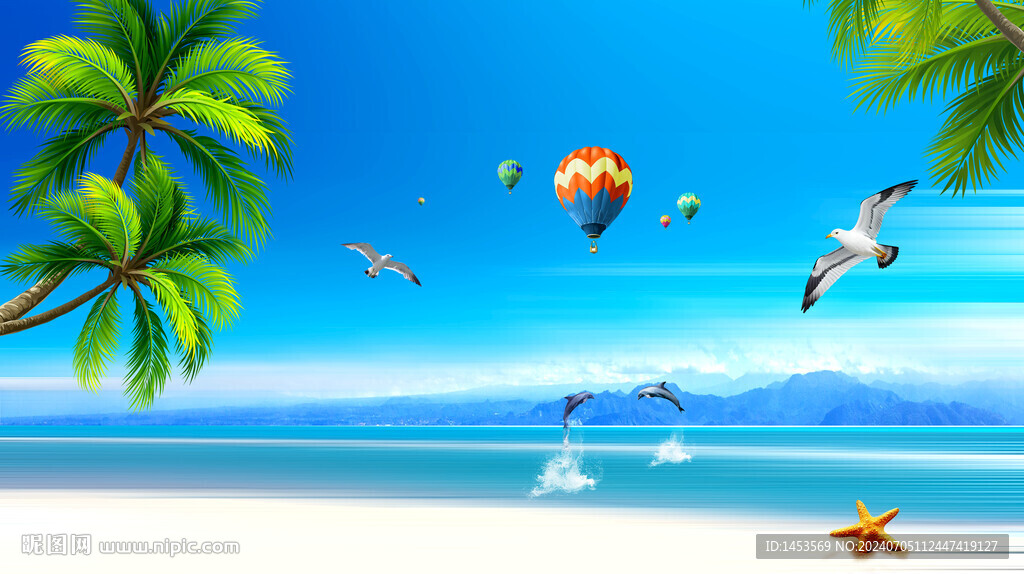 大海海灘背景墻