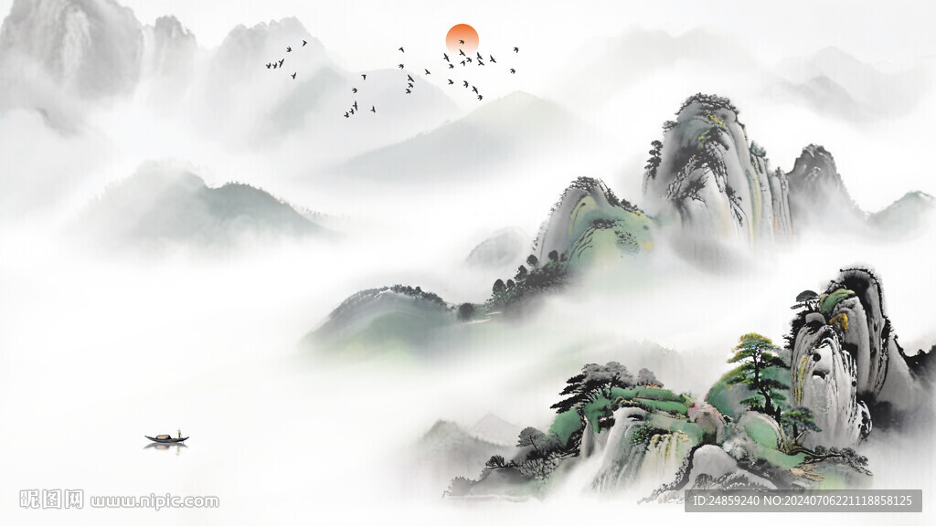山水情背景墻