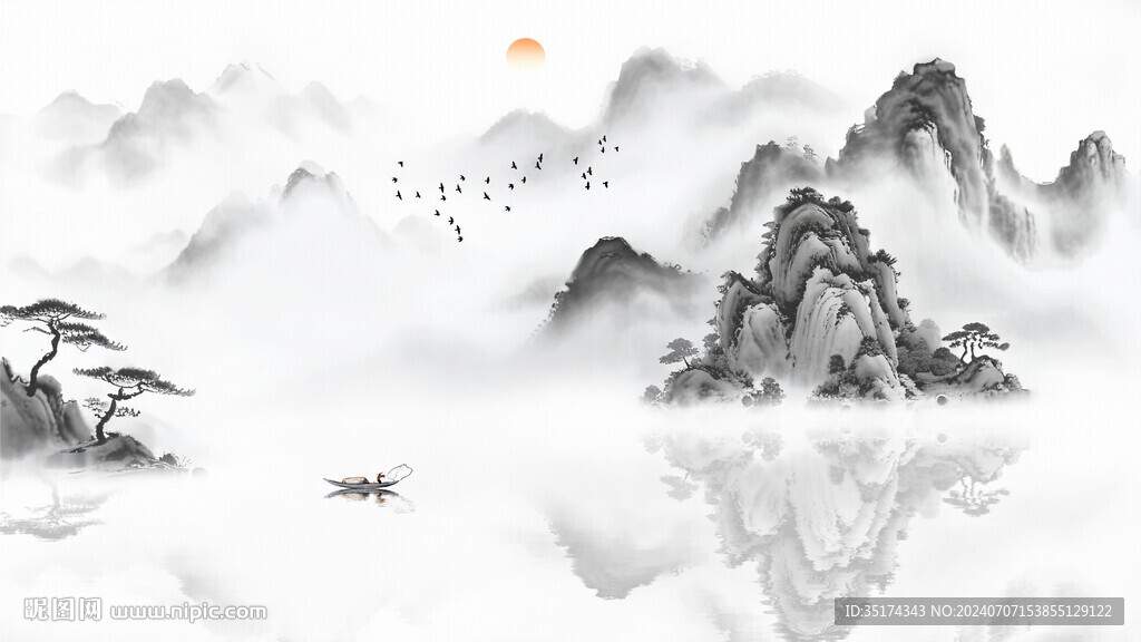 新中式山水畫背景